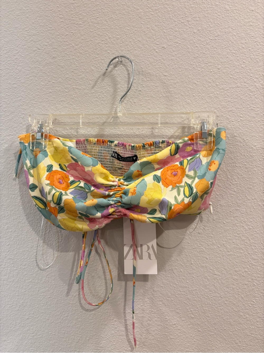Zara Multicolor Floral Ruched Drawstring Tube Top